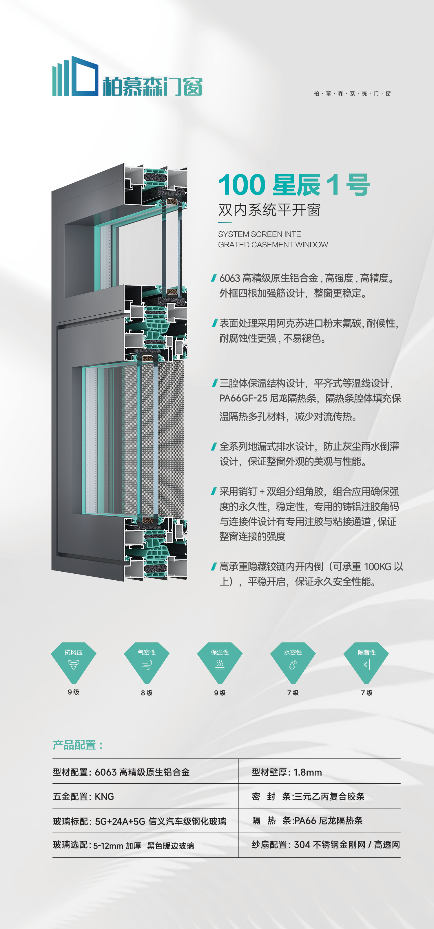 100星辰1號雙內(nèi)系統(tǒng)平開窗